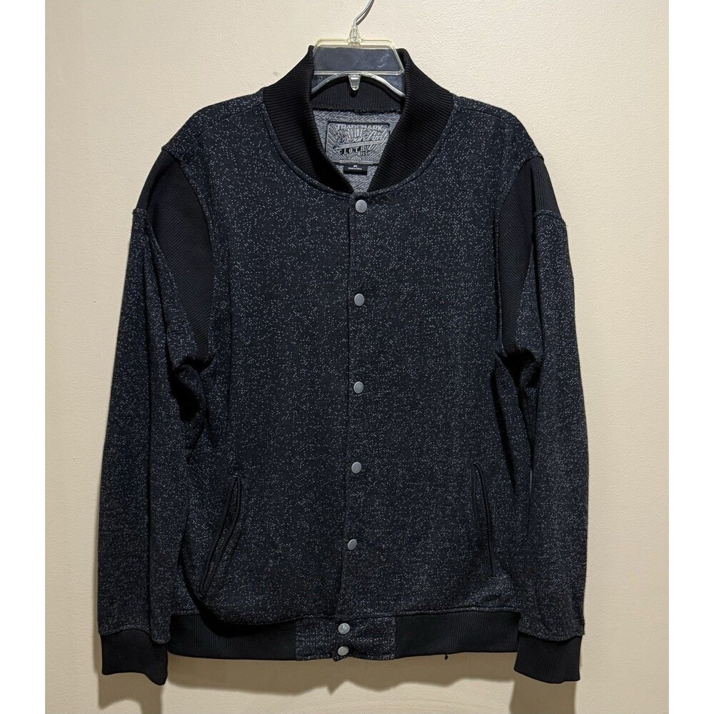 Brooklyn Cloth Varsity Jacket Mens M Black Speckled Snap Front Bomber Streetwear